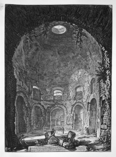 Vista interna del Templo de la Tosse construido de ladrillos y toba de Giovanni Battista Piranesi